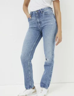 FatFace Rip And Repair Mom Jeans Light Blue