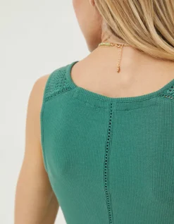 FatFace Romy Lace Trim Vest Top Dark Green Outlet