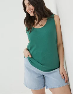 FatFace Romy Lace Trim Vest Top Dark Green Outlet
