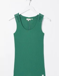 FatFace Romy Lace Trim Vest Top Dark Green Outlet