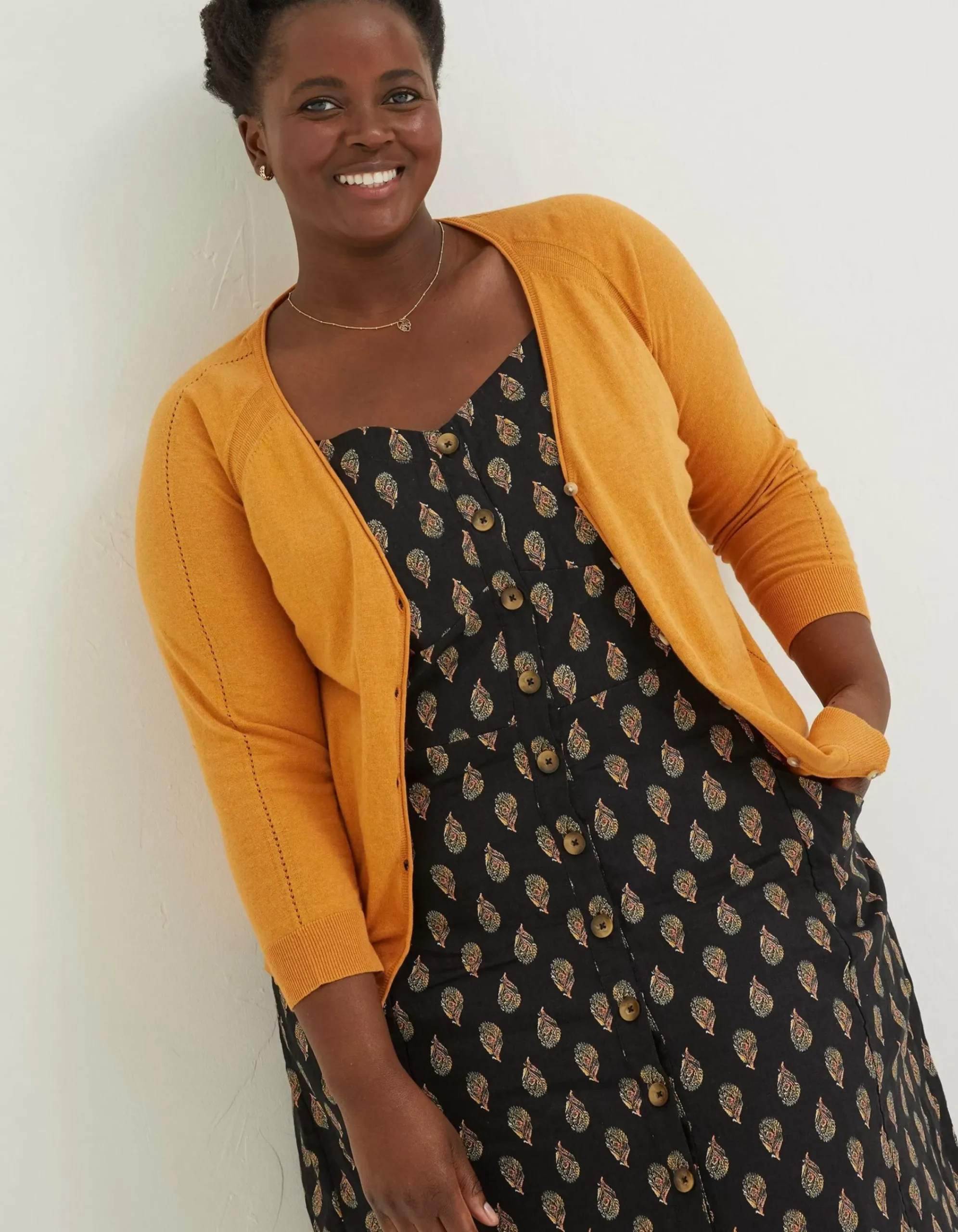 FatFace Rose Cardigan Yellow Discount