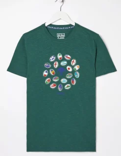 FatFace Rugby Ball Flags T-Shirt Jade Green Discount