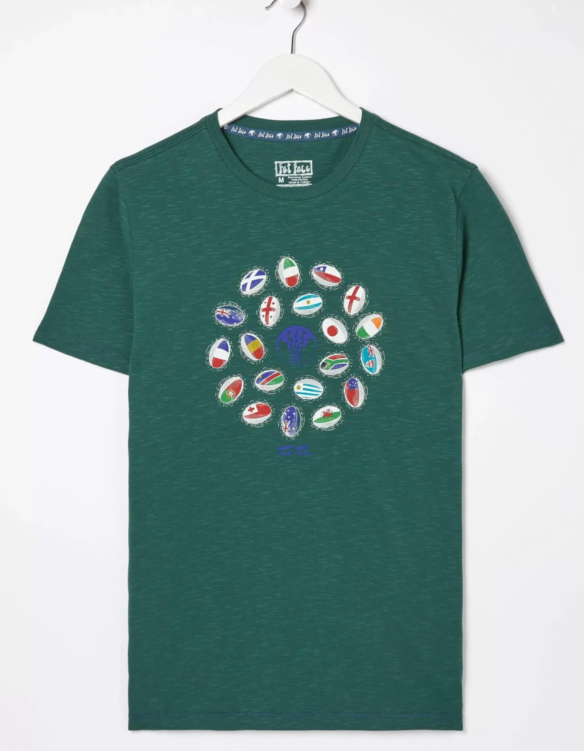 FatFace Rugby Ball Flags T-Shirt Jade Green Discount