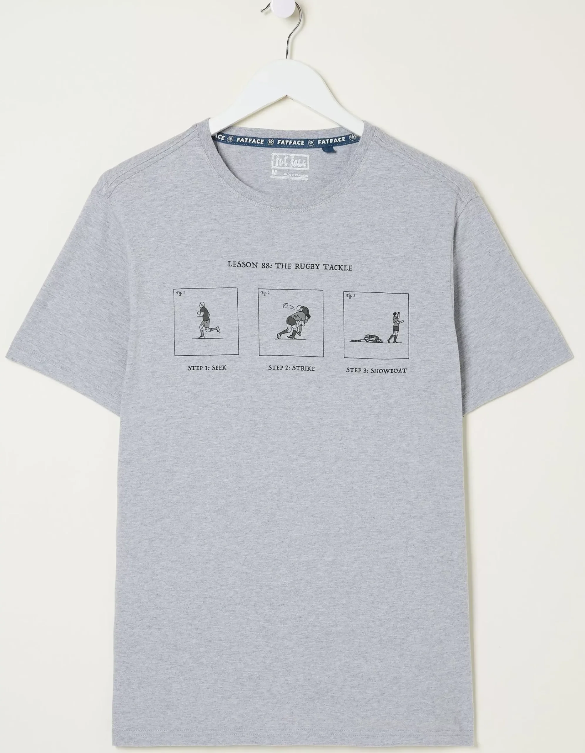 FatFace Rugby Cartoon T-Shirt Grey Marl Clearance