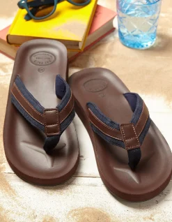FatFace Ryde Leather Flip Flops Chocolate Clearance