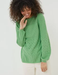 FatFace Sadie Pointelle Jumper Green Outlet