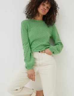 FatFace Sadie Pointelle Jumper Green Outlet