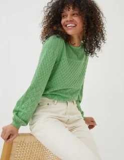 FatFace Sadie Pointelle Jumper Green Outlet
