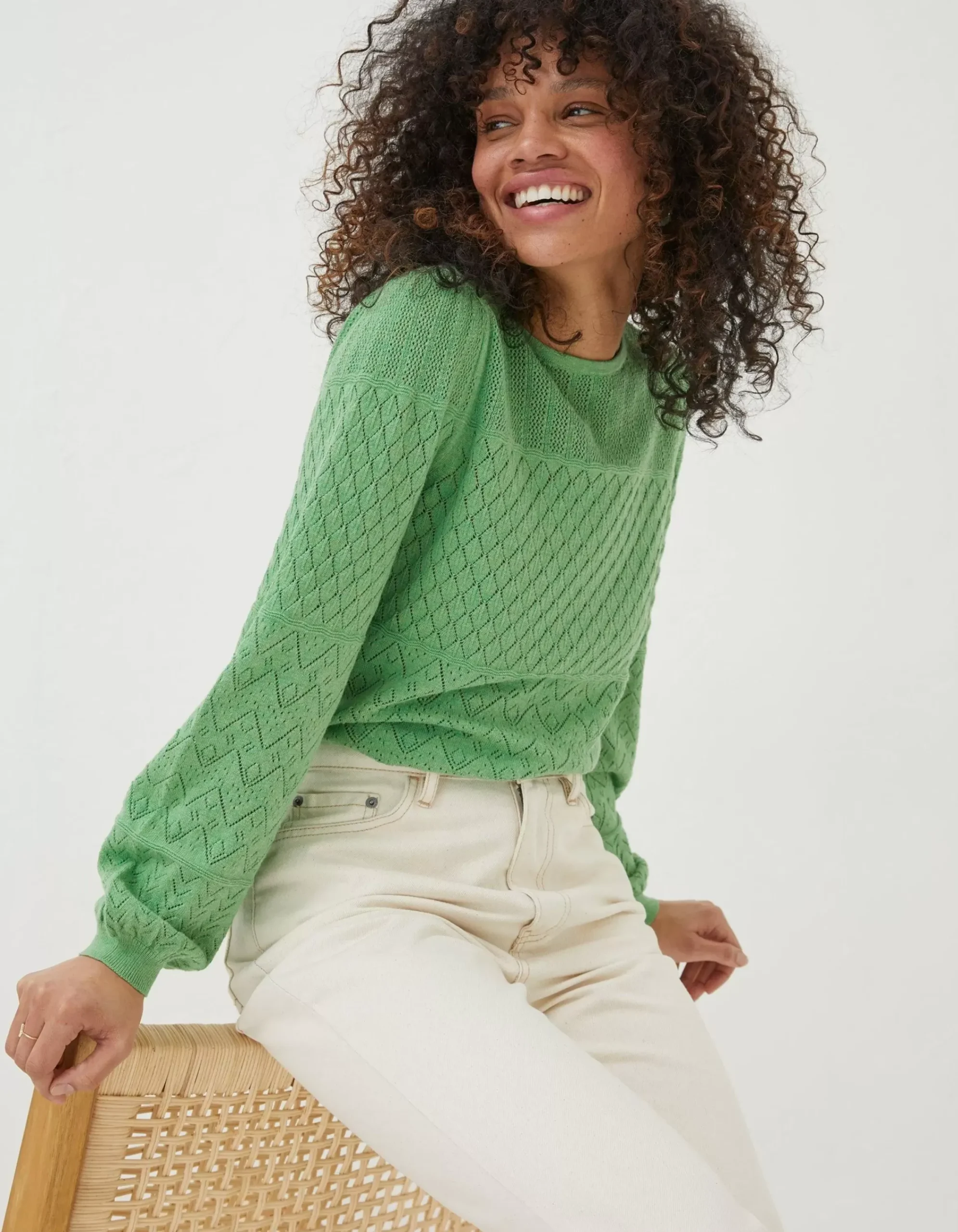 FatFace Sadie Pointelle Jumper Green Outlet
