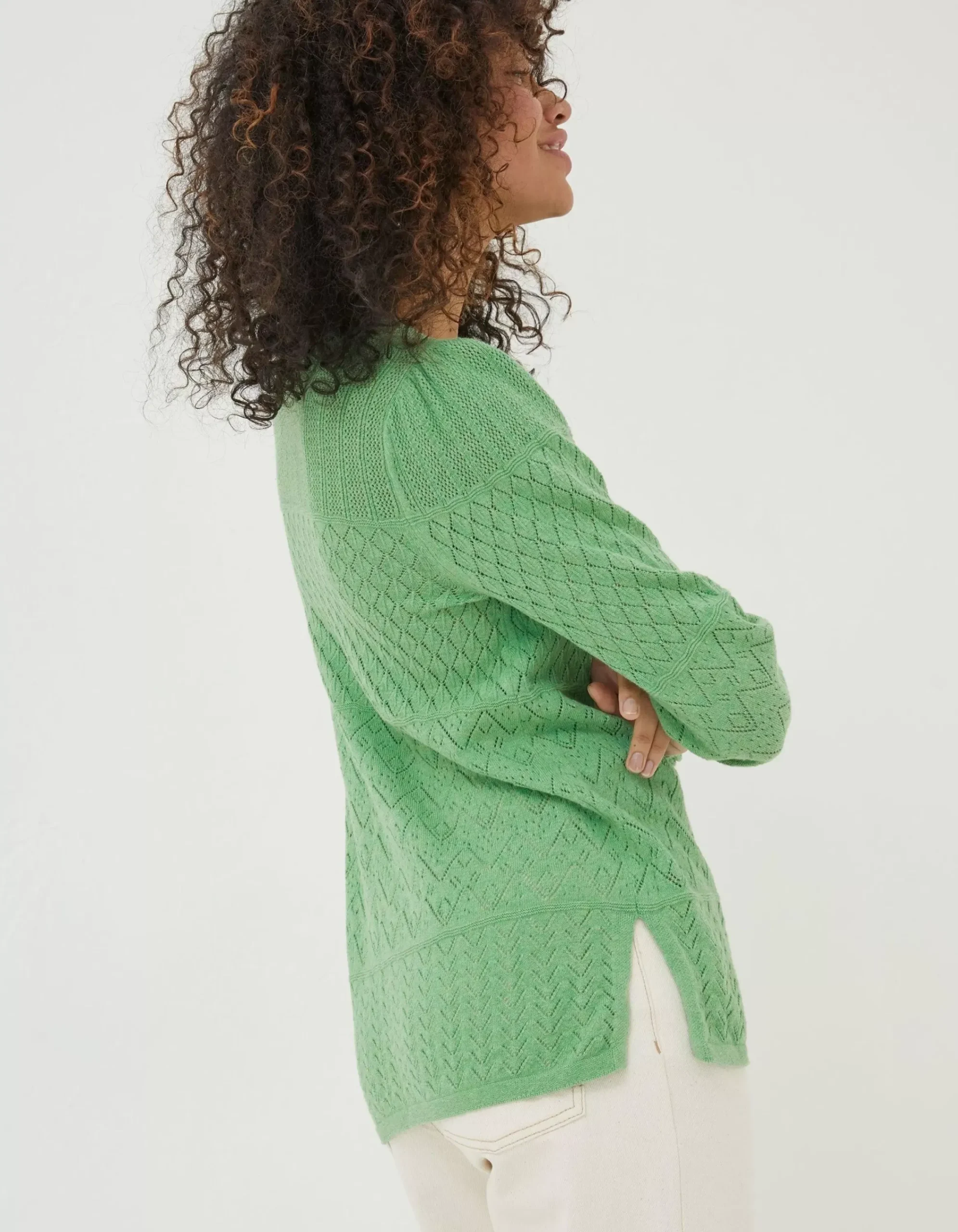FatFace Sadie Pointelle Jumper Green Outlet