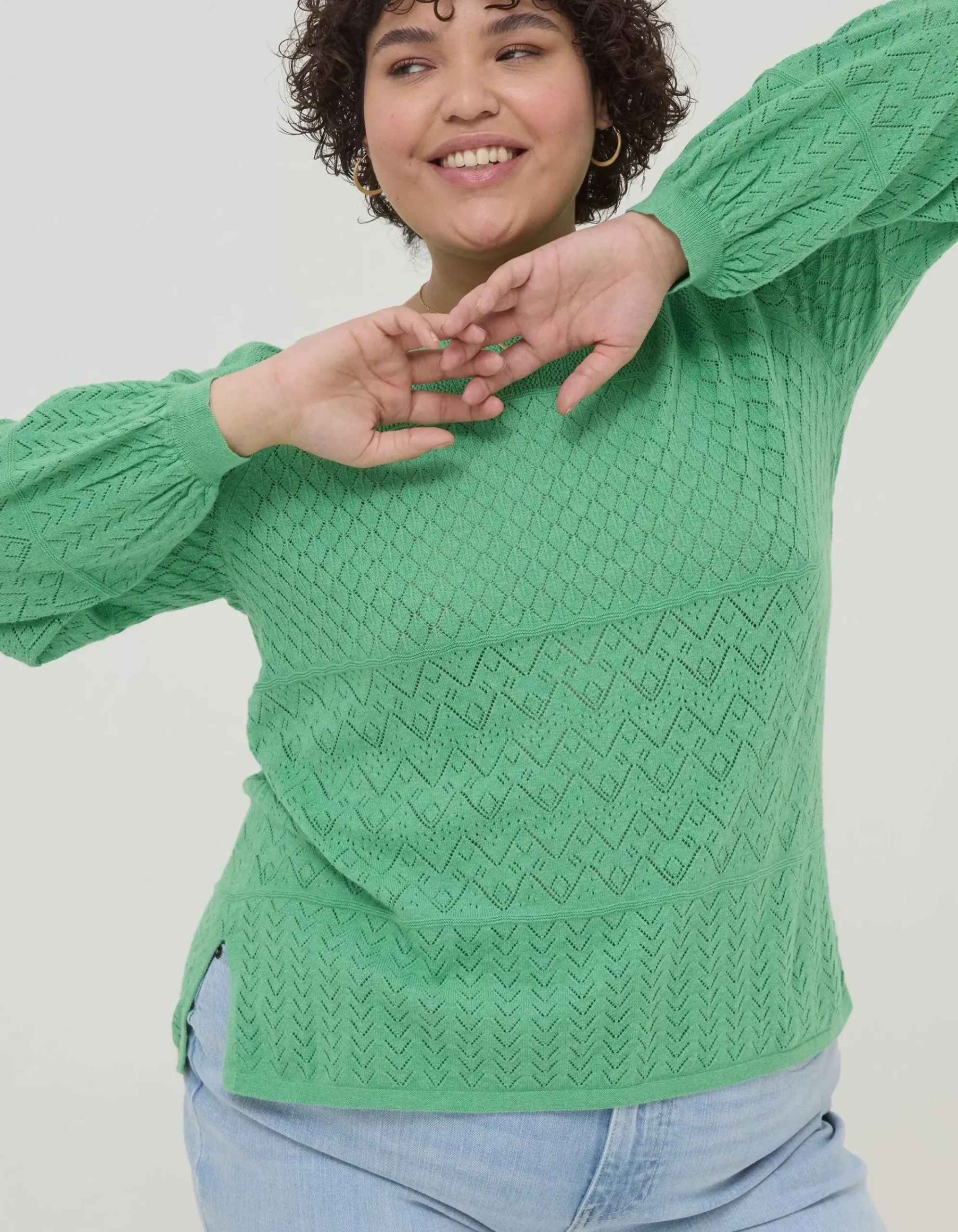 FatFace Sadie Pointelle Jumper Green Outlet