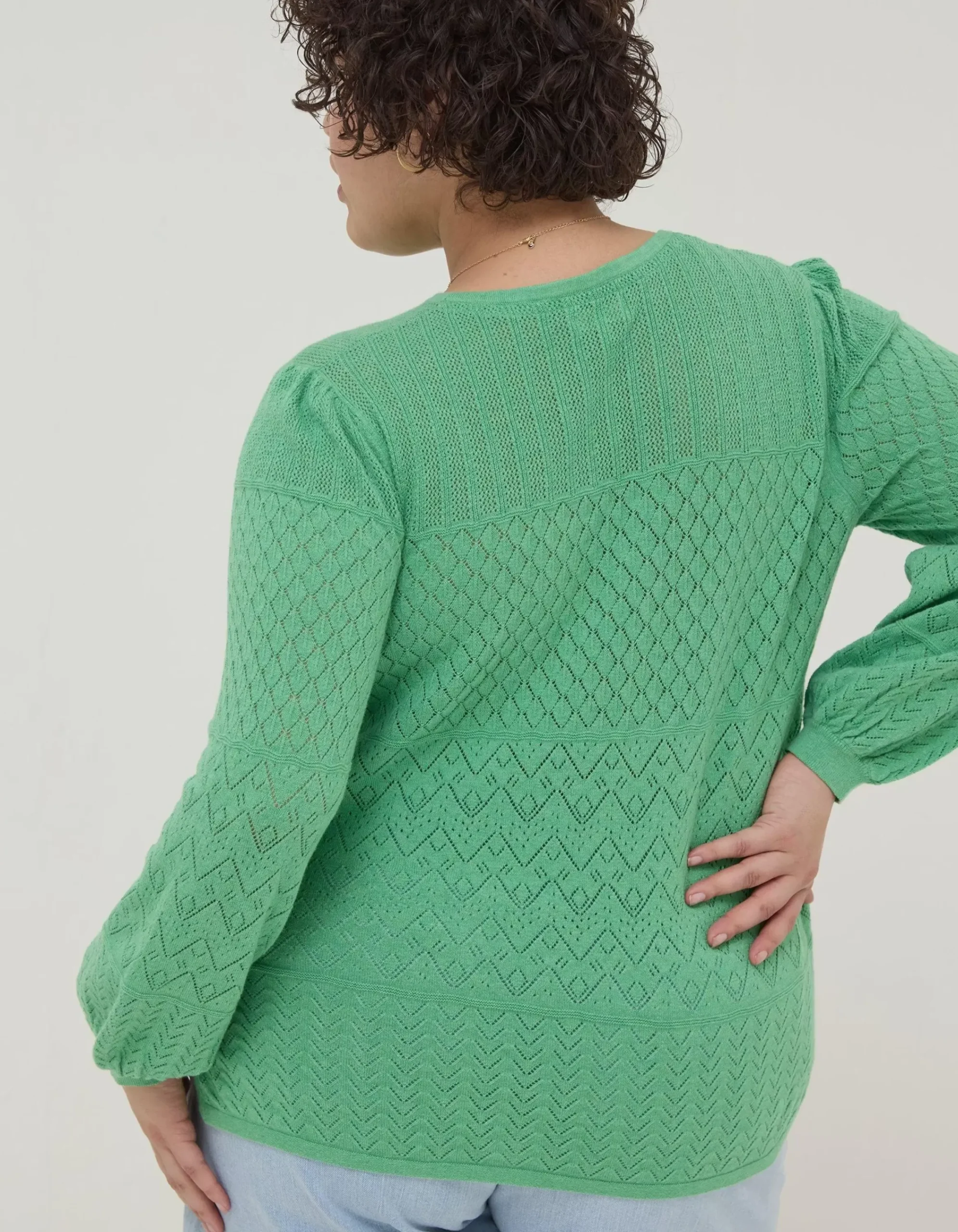 FatFace Sadie Pointelle Jumper Green Outlet