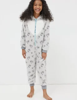 FatFace Sadie Snow Leopard Onesie Grey Marl Online