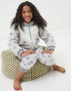 FatFace Sadie Snow Leopard Onesie Grey Marl Online