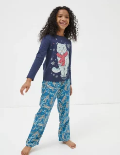 FatFace Sadie Snow Leopard Pyjama Set Teal Green Hot
