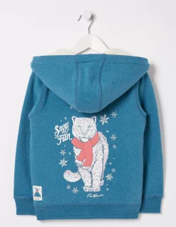 FatFace Sadie Snow Leopard Zip Hoodie Teal Green Sale