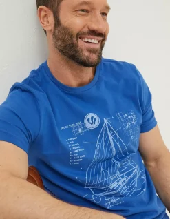 FatFace Sail Boat Sketch T-Shirt Cobalt Blue Hot