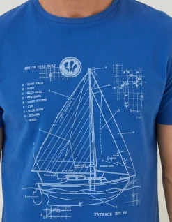 FatFace Sail Boat Sketch T-Shirt Cobalt Blue Hot