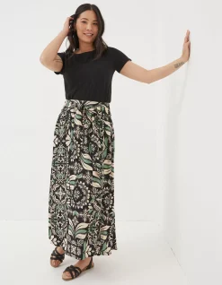 FatFace Sascha Mosaic Leaf Midi Skirt Black Clearance