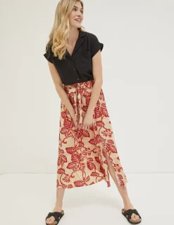 FatFace Sasha Vine Floral Midi Skirt Cream New