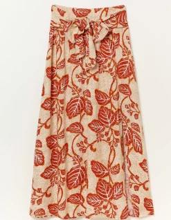 FatFace Sasha Vine Floral Midi Skirt Cream New
