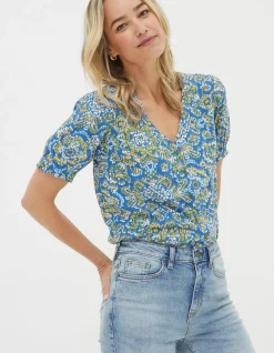 FatFace Savannah Aztec Texture Blouse Bright Blue Best