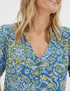 FatFace Savannah Aztec Texture Blouse Bright Blue Best