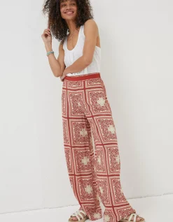 FatFace Scarf Print Palazzo Trousers Ivory Best