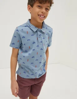 FatFace Sea Creatures Printed Polo Top Light Blue
