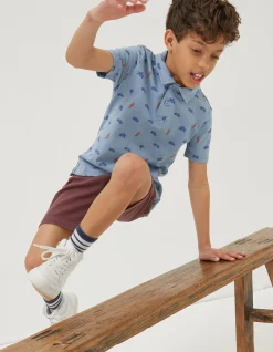 FatFace Sea Creatures Printed Polo Top Light Blue