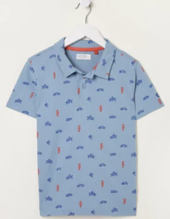 FatFace Sea Creatures Printed Polo Top Light Blue