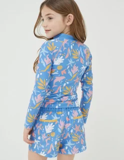 FatFace Sea Scape Rash Vest Bright Blue Sale