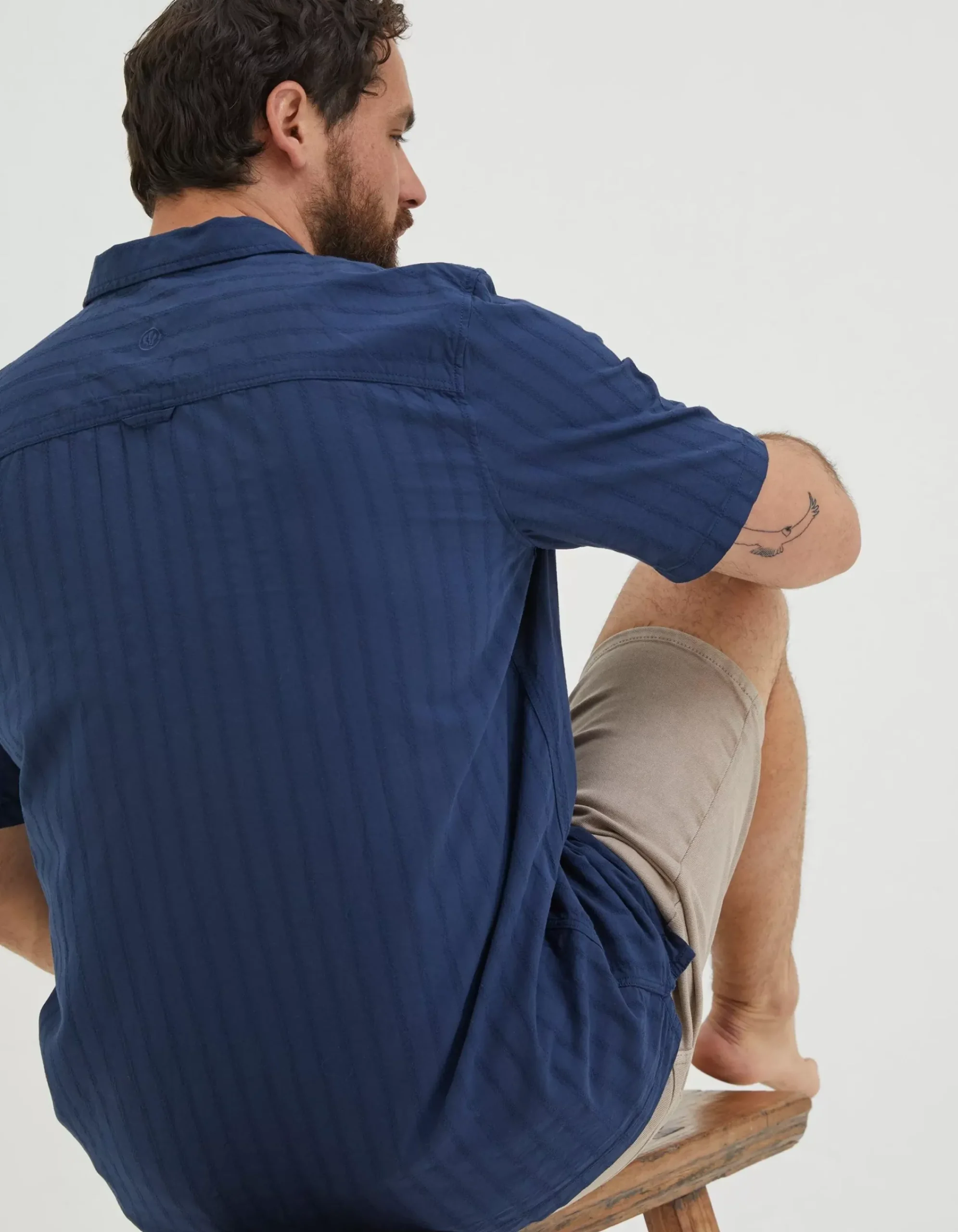 FatFace Self Stripe Revere Shirt Navy Sale