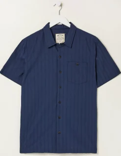 FatFace Self Stripe Revere Shirt Navy Sale