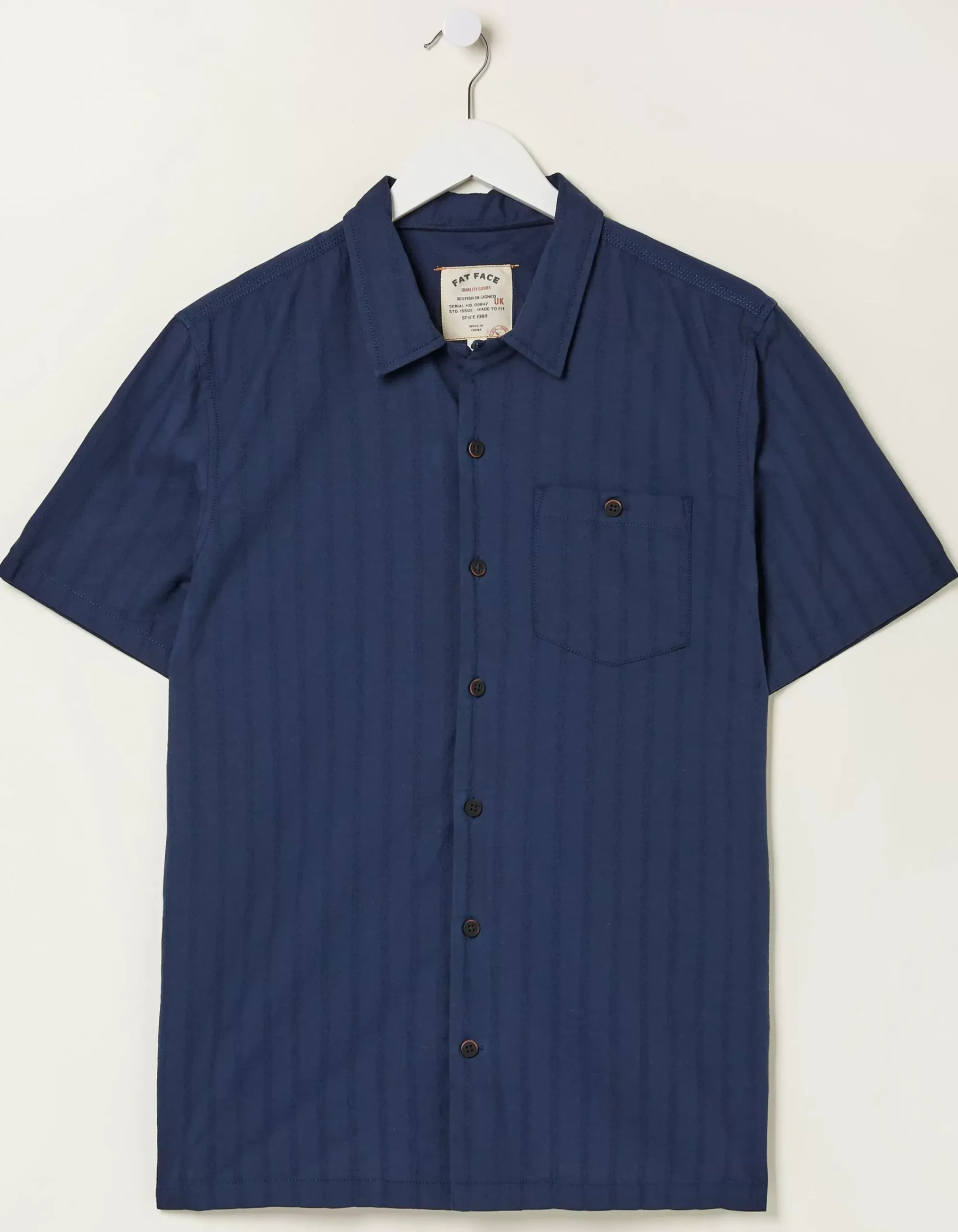 FatFace Self Stripe Revere Shirt Navy Sale