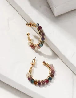 FatFace Semi Precious Hoops Gold