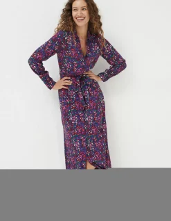 FatFace Serena Abstract Midi Dress Purple Hot