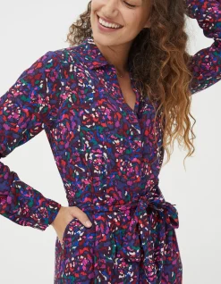 FatFace Serena Abstract Midi Dress Purple Hot