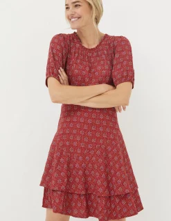 FatFace Shaney Craft Geo Dress Raspberry Red Clearance