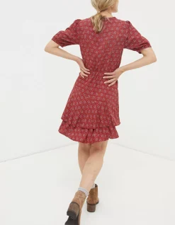 FatFace Shaney Craft Geo Dress Raspberry Red Clearance