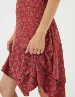 FatFace Shaney Craft Geo Dress Raspberry Red Clearance