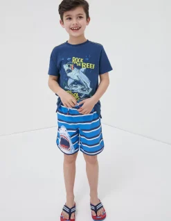 FatFace Shark Graphic Boardies Cobalt Blue Outlet