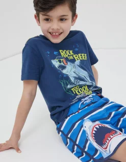 FatFace Shark Graphic Boardies Cobalt Blue Outlet