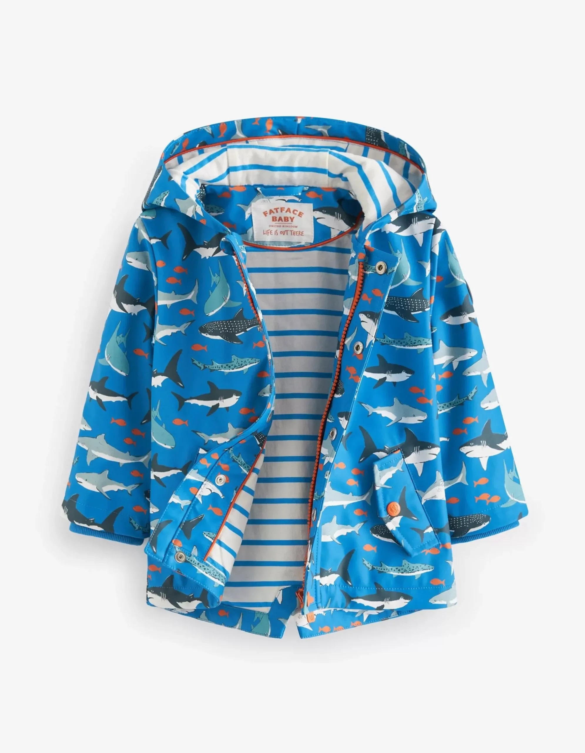 FatFace Shark Print Raincoat Blue Outlet