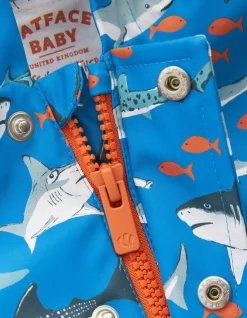 FatFace Shark Print Raincoat Blue Outlet