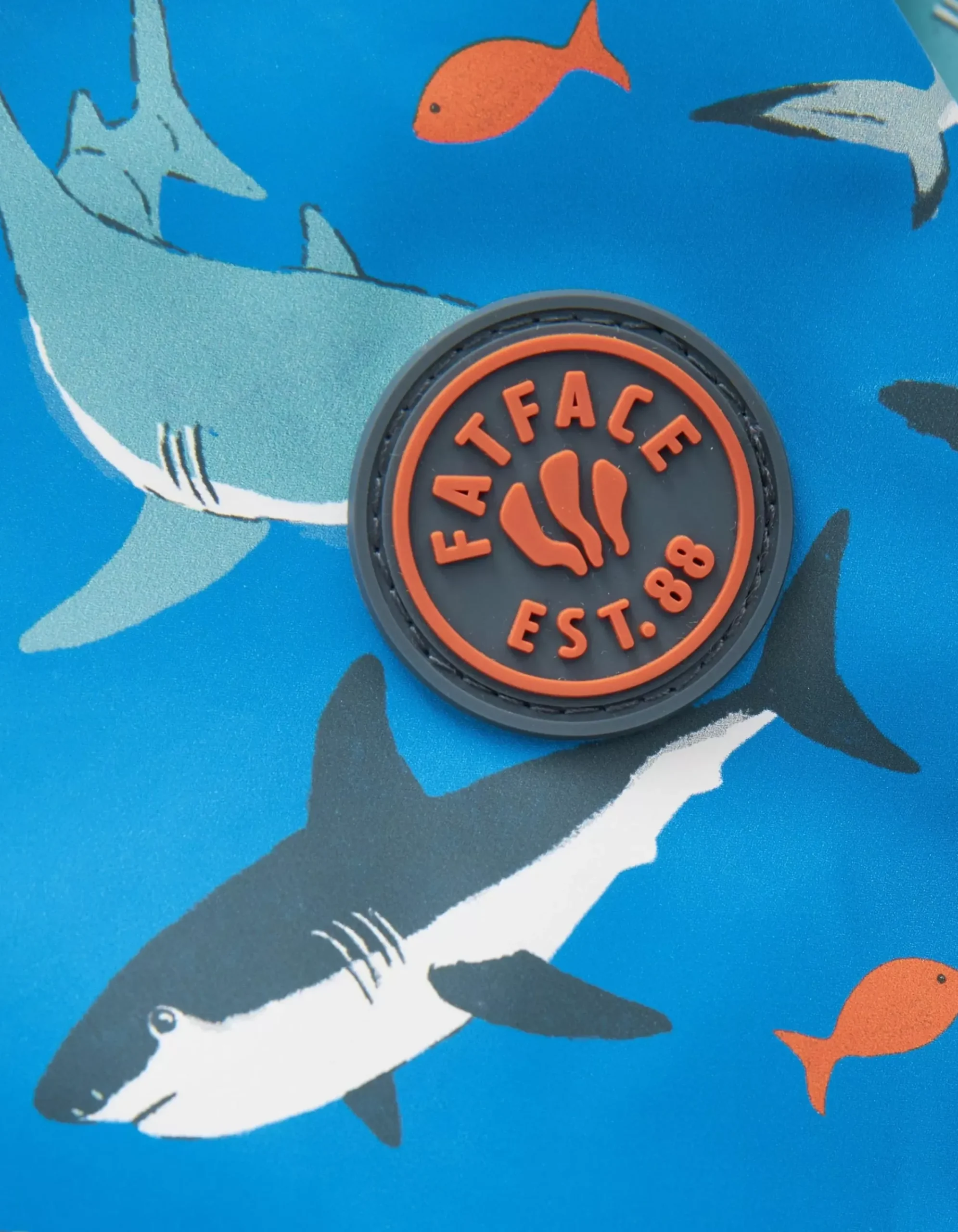 FatFace Shark Print Raincoat Blue Outlet
