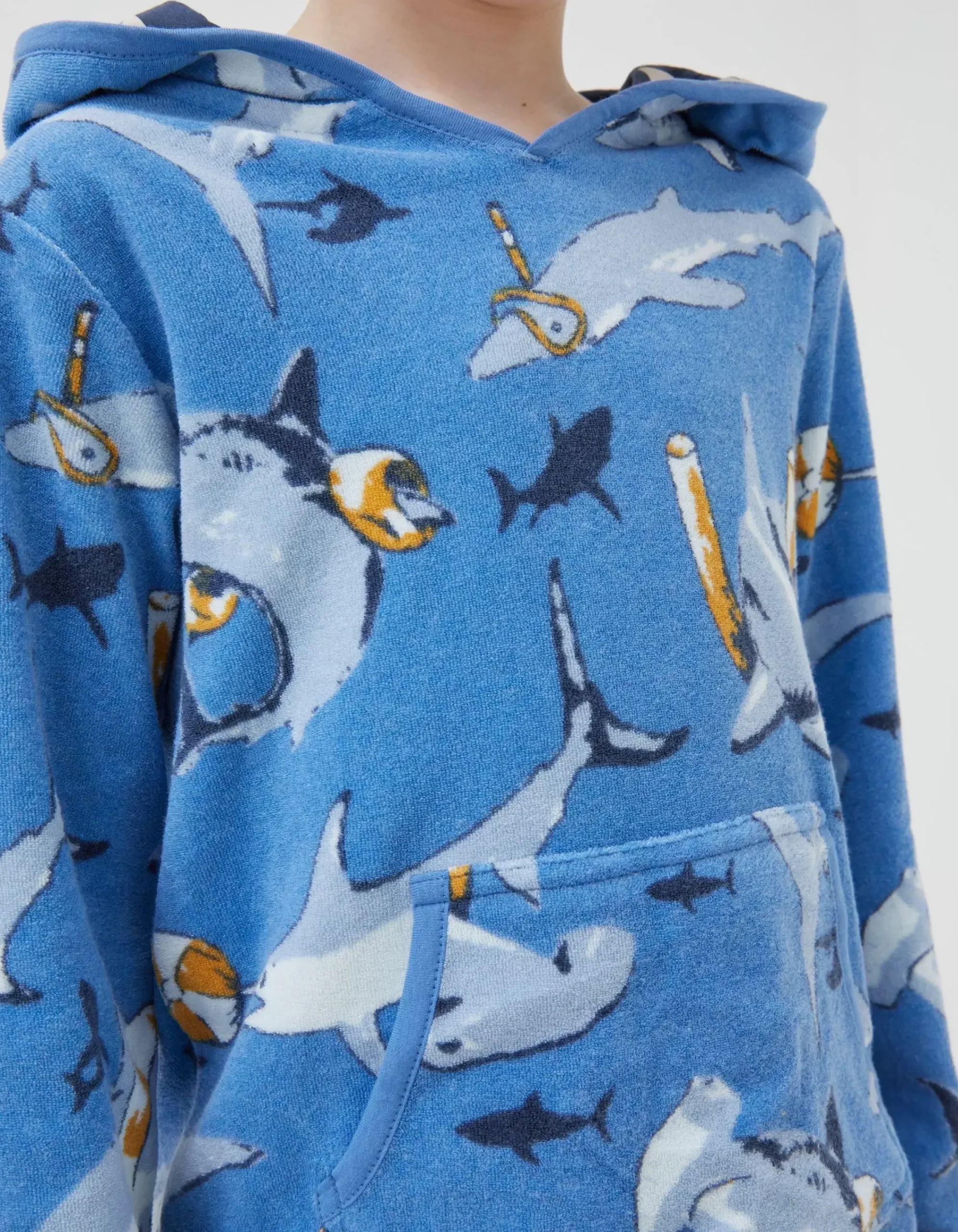 FatFace Shark Towelling Poncho Light Blue Sale