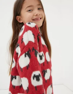 FatFace Shelter Stevie Sheep Crew Neck Jumper Cherry Red Best