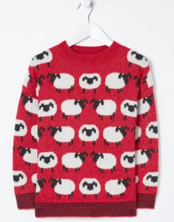 FatFace Shelter Stevie Sheep Crew Neck Jumper Cherry Red Best