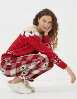 FatFace Shelter Stevie Sheep Jacquard Pyjama Bottoms Red Hot